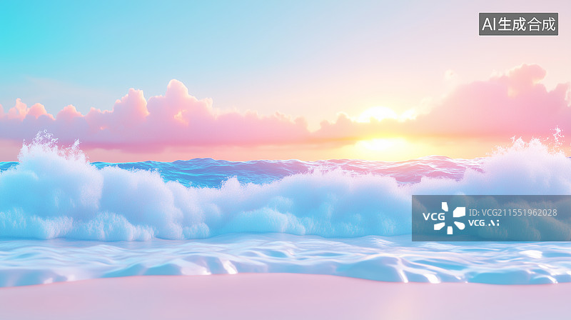 【AI数字艺术】3D卡通梦幻海滩的日出图片素材