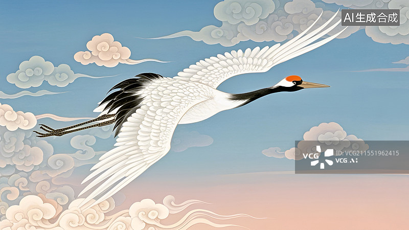 【AI数字艺术】仙鹤与祥云中国风背景图片素材