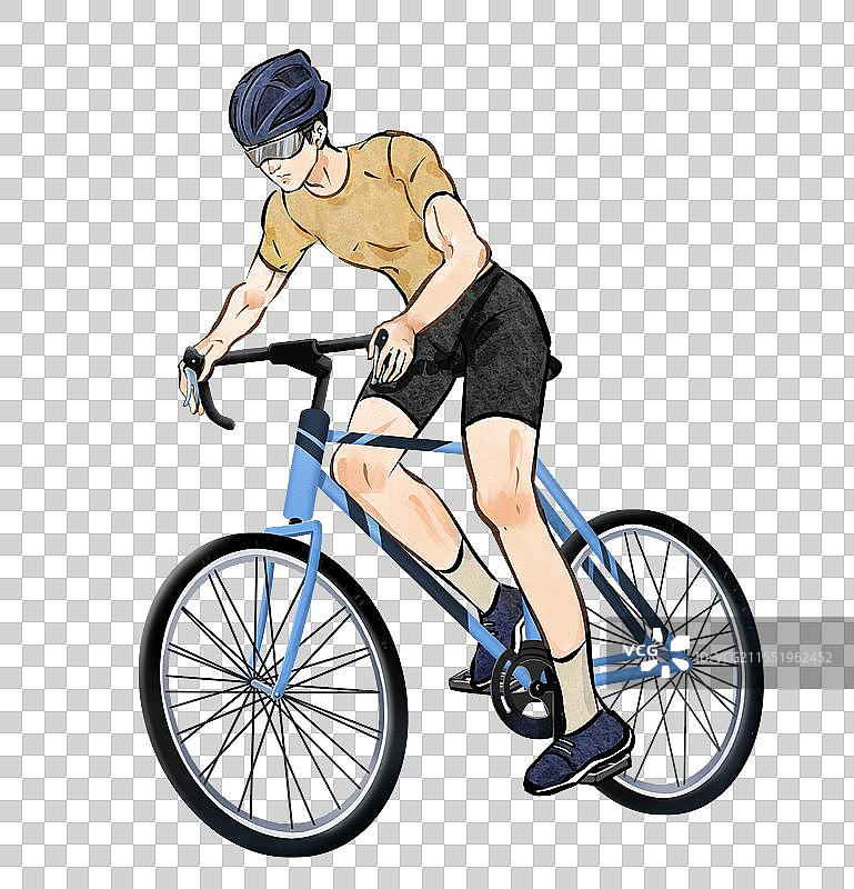 一个人骑着山地自行车运动骑行手绘插画元素图片素材