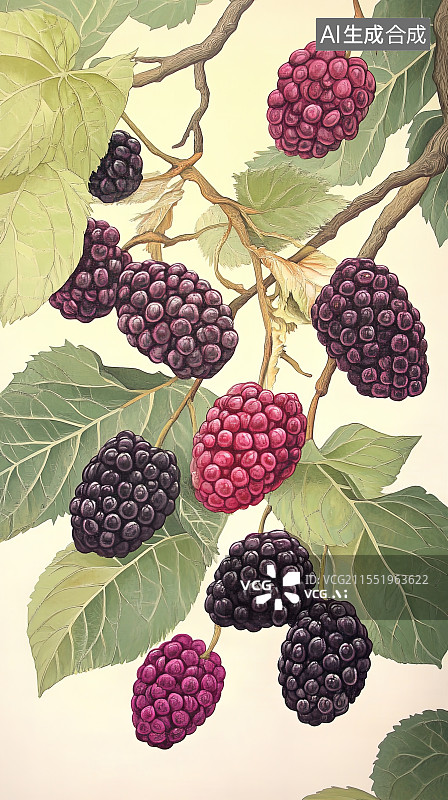 【AI数字艺术】二十四节气系列插画之夏天小满节气桑椹桑树下玩耍的儿童图片素材