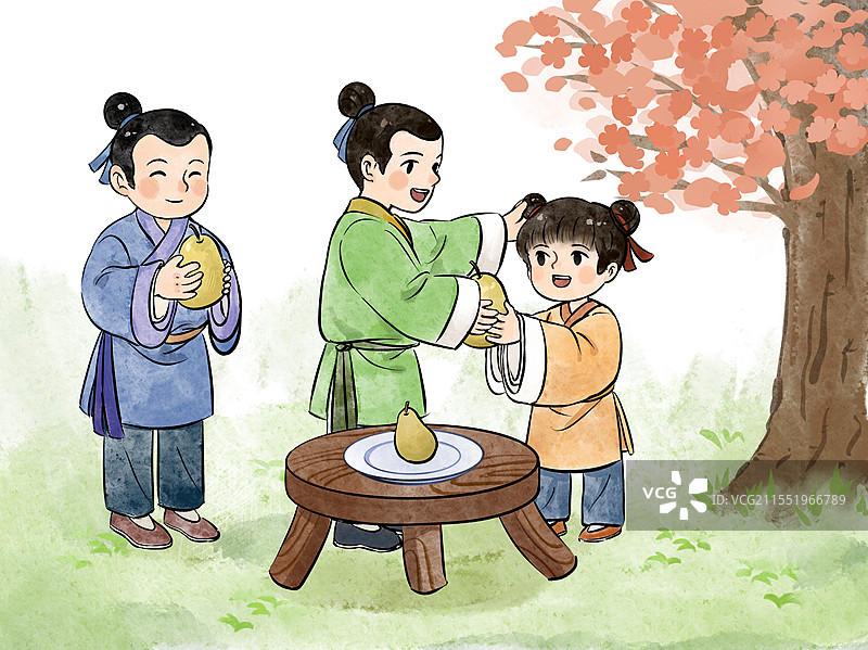 孔融让梨历史典故人物配图手绘插画图片素材