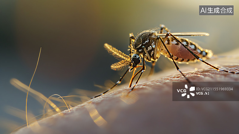 【AI数字艺术】蚊子叮咬皮肤吸血特写图片素材
