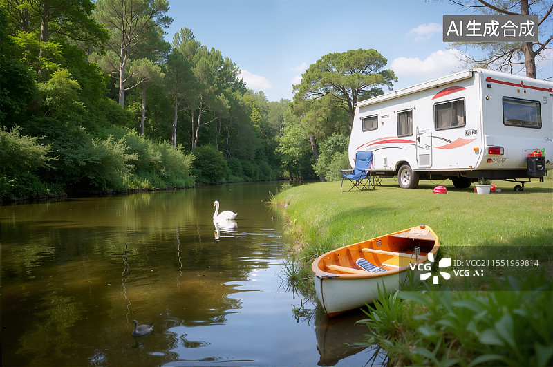 【AI数字艺术】河畔露营生活图片素材