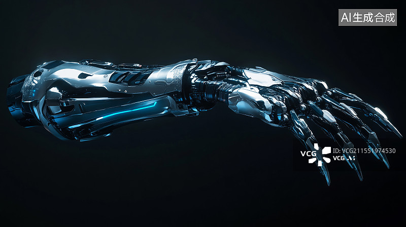 【AI数字艺术】人手，带有金属手指的未来机械臂。矢量创新人工技术机器人机器人机械图片素材