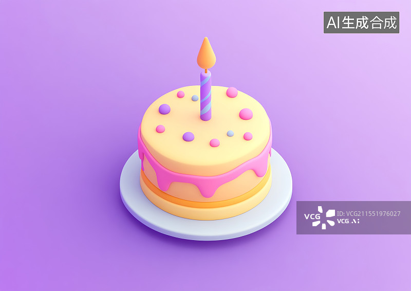 【AI数字艺术】庆祝派对的生日蛋糕，蜡烛，杯子蛋糕，甜甜圈，生日快乐，3d插图图片素材