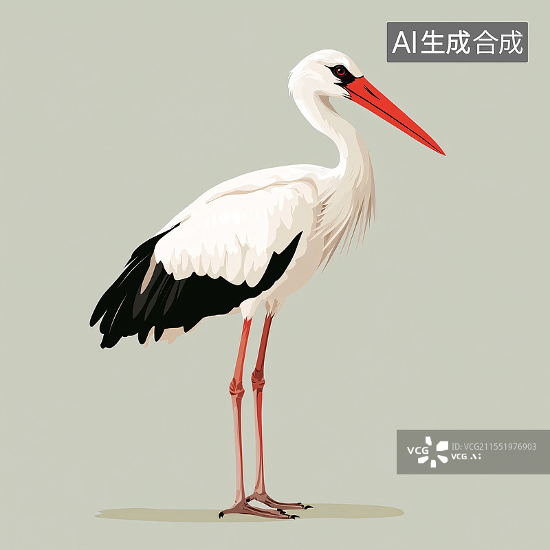 【AI数字艺术】卡通风格白鹳插画图片素材