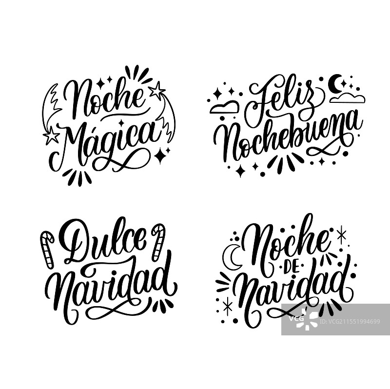 西班牙语圣诞贴纸字母集合图片素材