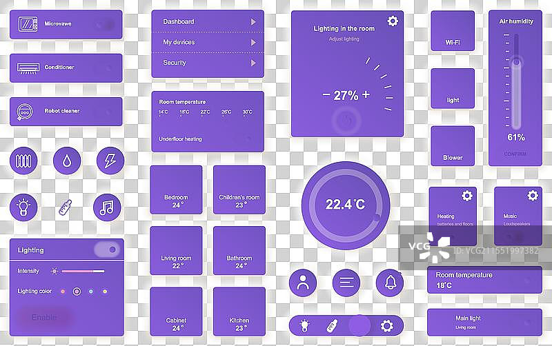 智能家居移动应用界面的元素集图片素材