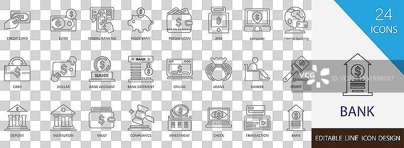 银行细线图标集图片素材