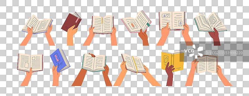 手握打开的书籍，专注阅读图片素材