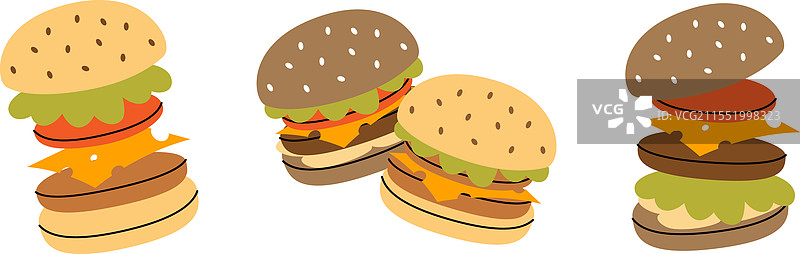 传统汉堡配料飞舞的组合图片素材