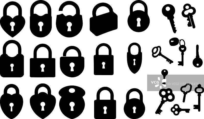 锁和钥匙的剪影组合图片素材