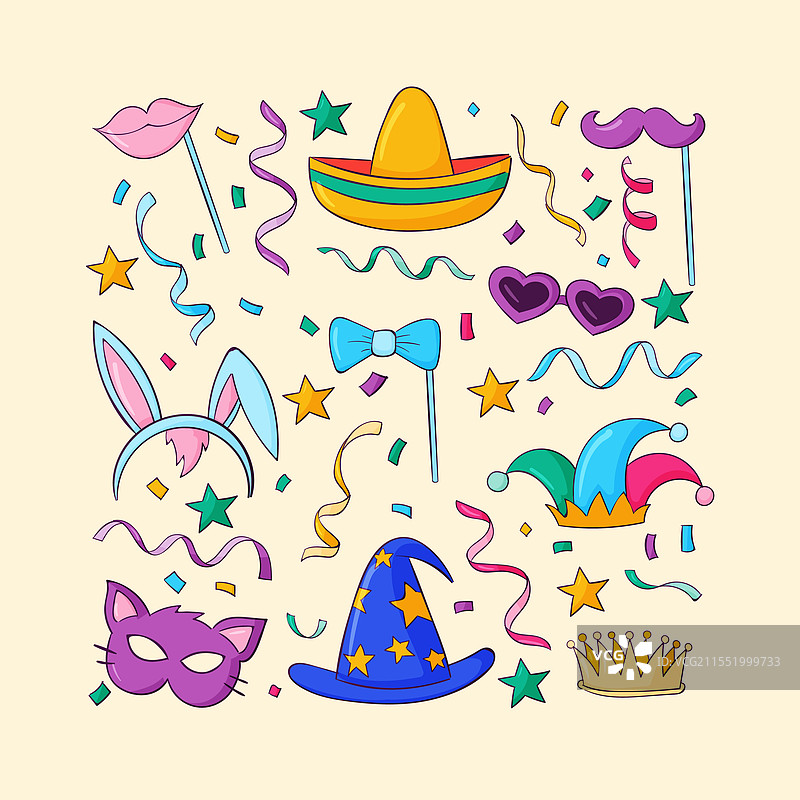 手绘嘉年华派对照片亭合集图片素材