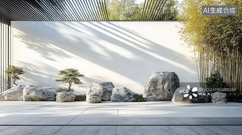 【AI数字艺术】新中式园林景观造型别墅庭院图片素材