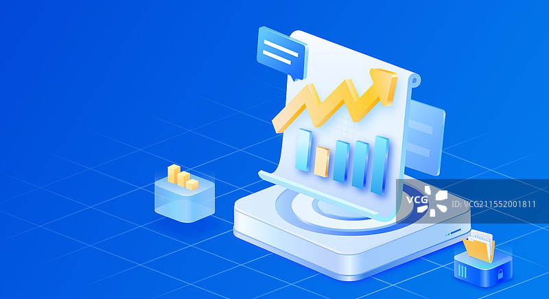 蓝色背景上的上涨箭头和柱状图图片素材