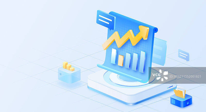 蓝色背景上的上涨箭头和柱状图图片素材