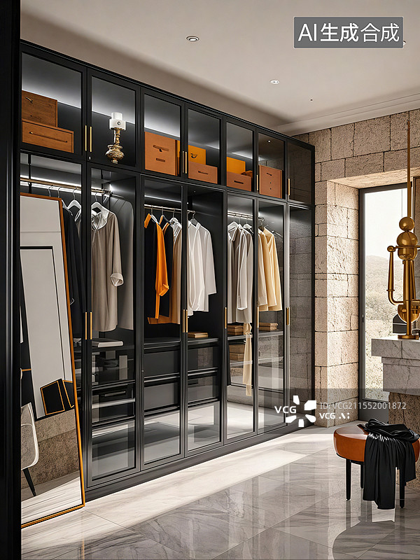 【AI数字艺术】豪宅衣帽间背景图片素材