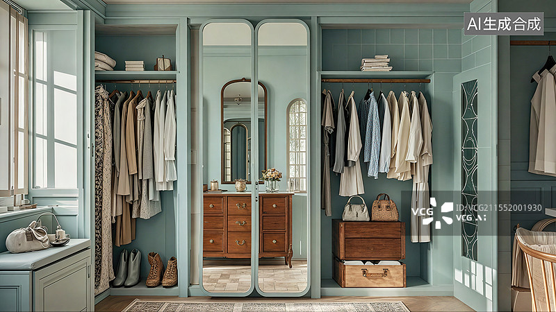 【AI数字艺术】豪宅衣帽间背景图片素材