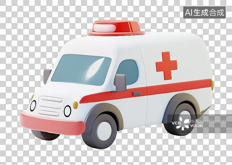 【AI数字艺术】3D粘土卡通医疗救援车图片素材