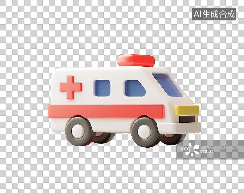 【AI数字艺术】3D粘土卡通医疗救援车图片素材