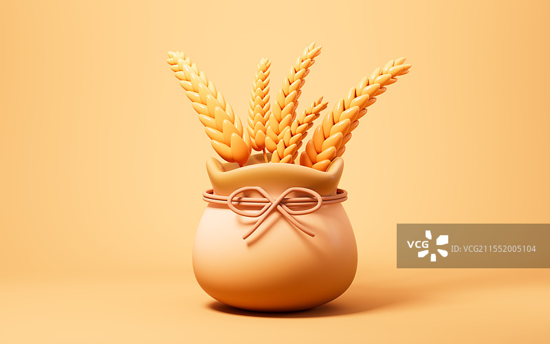 卡通小麦和袋装面粉3D渲染图片素材