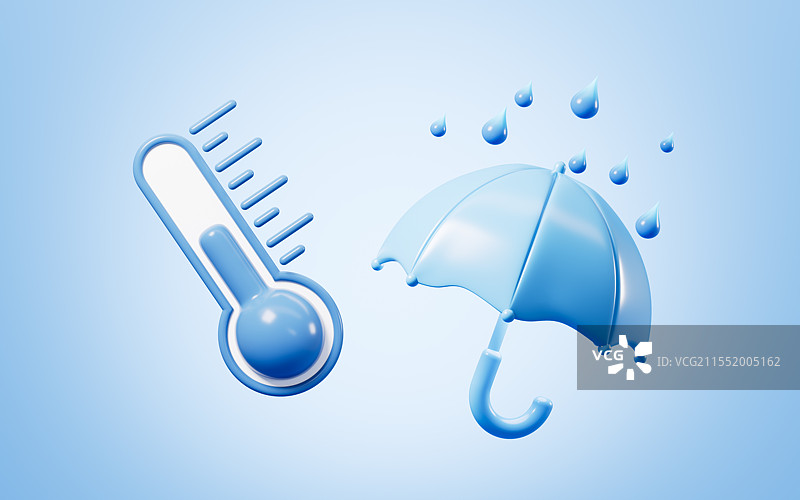 卡通温度计和雨伞模型3D渲染图片素材