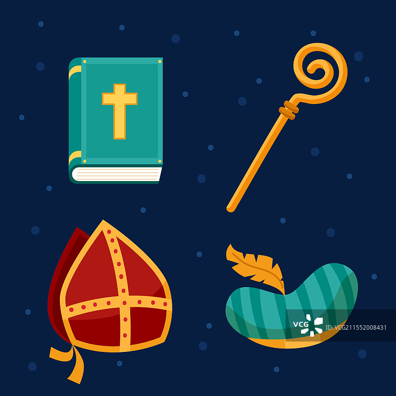 平面圣尼古拉斯元素集合图片素材