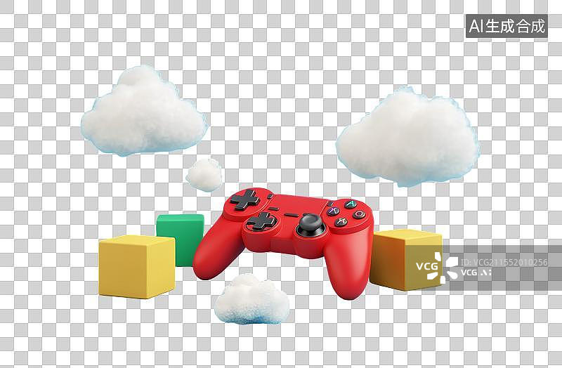 【AI数字艺术】虚拟现实卡通游戏手柄3D渲染免抠元素图片素材