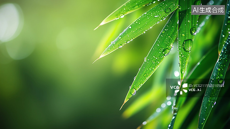 【AI数字艺术】雨后清新竹叶特写图片素材