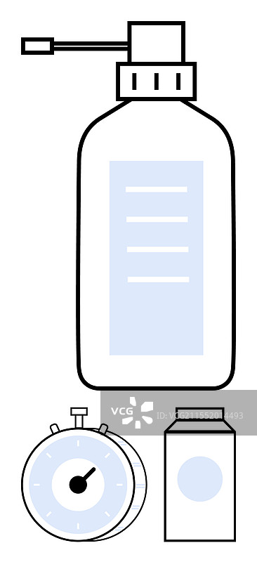 洗手液瓶、秒表和补充剂图片素材