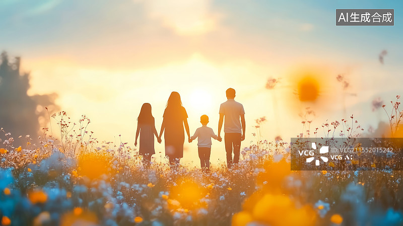 【AI数字艺术】一家四口二胎家庭幸福温馨生活背影图片素材