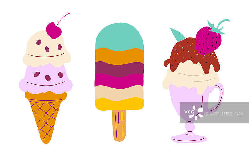 各种口味的美味冰淇淋组合图片素材