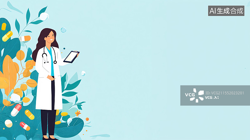 【AI数字艺术】2D卡通健康医疗背景居左图片素材