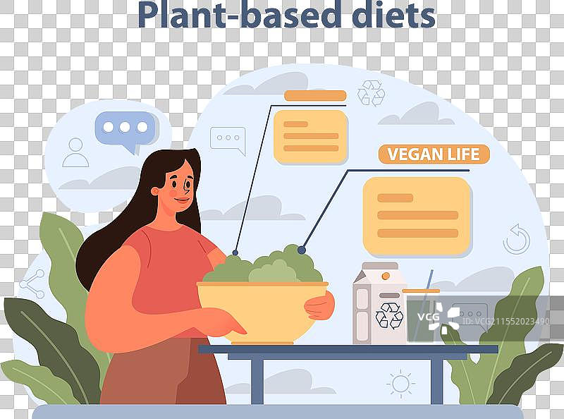 植物性饮食理念：一位快乐的女性正在准备食物图片素材