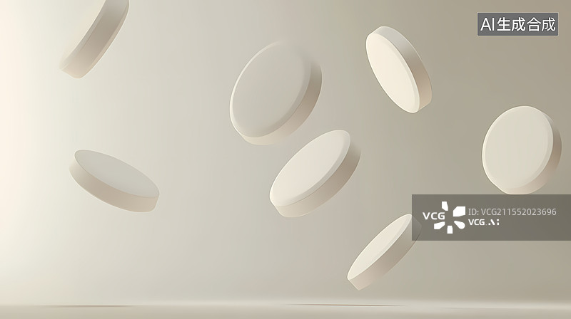 【AI数字艺术】白色药片轻盈悬浮空中图片素材