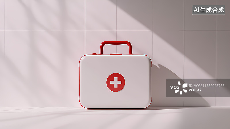 【AI数字艺术】白色背景下的红十字急救箱图片素材