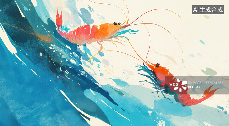【AI数字艺术】水墨风海鲜水产背景图片素材