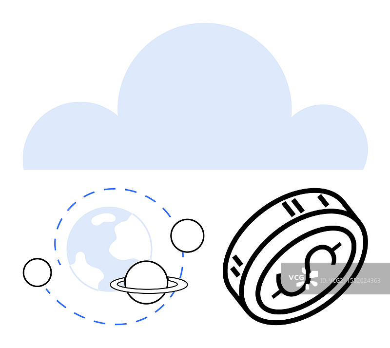 云计算概念与行星系统图片素材