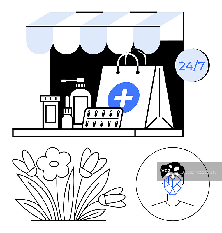 在线药房和医疗保健概念，提供24小时服务图片素材