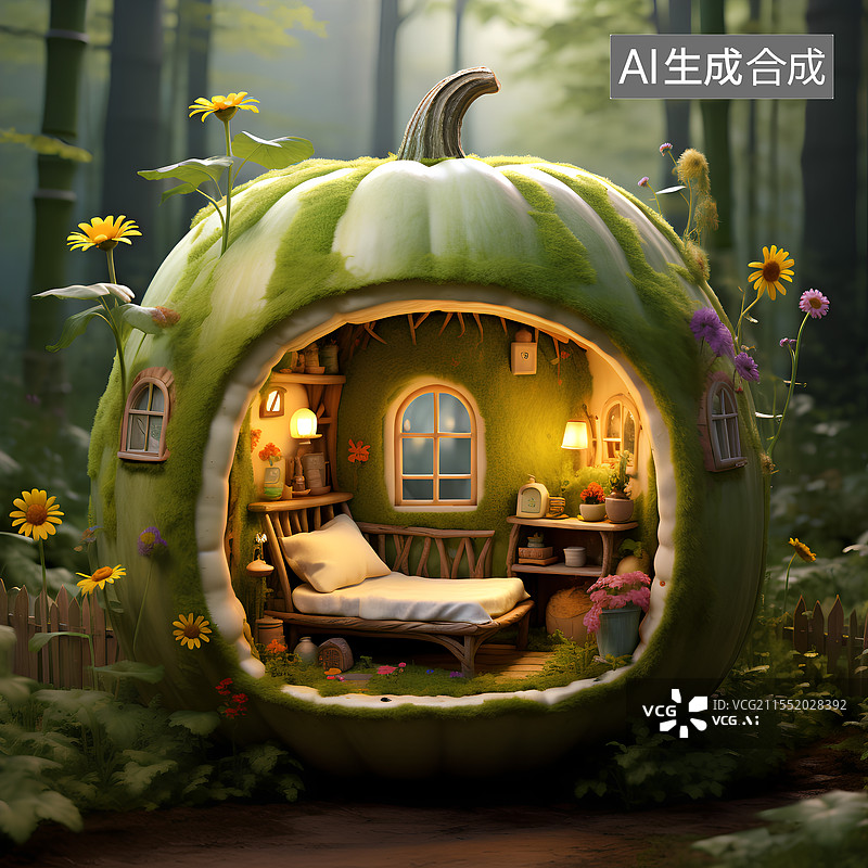 【AI数字艺术】童话世界，想象力，一个巨大的南瓜屋图片素材