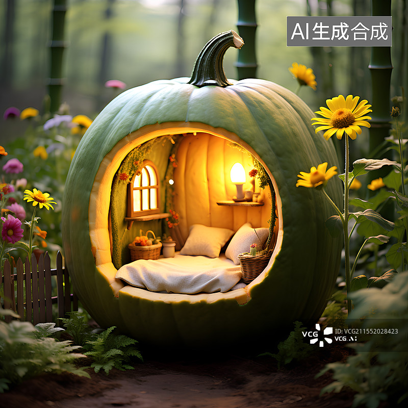 【AI数字艺术】童话世界，想象力，一个巨大的南瓜屋图片素材