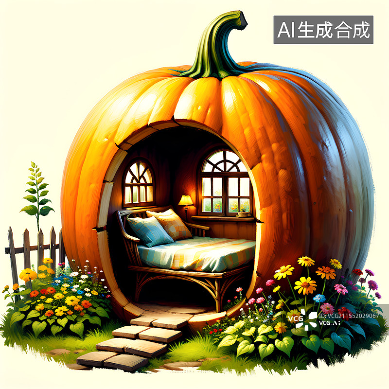 【AI数字艺术】童话世界，想象力，一个巨大的南瓜屋图片素材