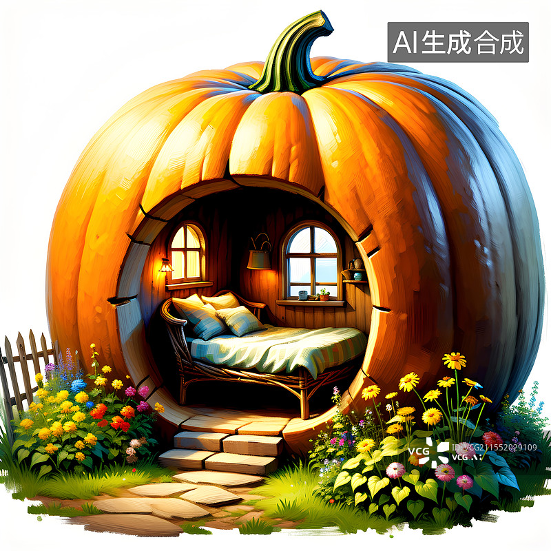 【AI数字艺术】童话世界，想象力，一个巨大的南瓜屋图片素材