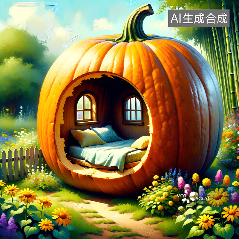 【AI数字艺术】童话世界，想象力，一个巨大的南瓜屋图片素材
