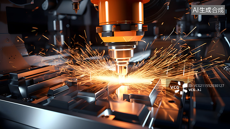 【AI数字艺术】车间金属切削的特写背景图片素材