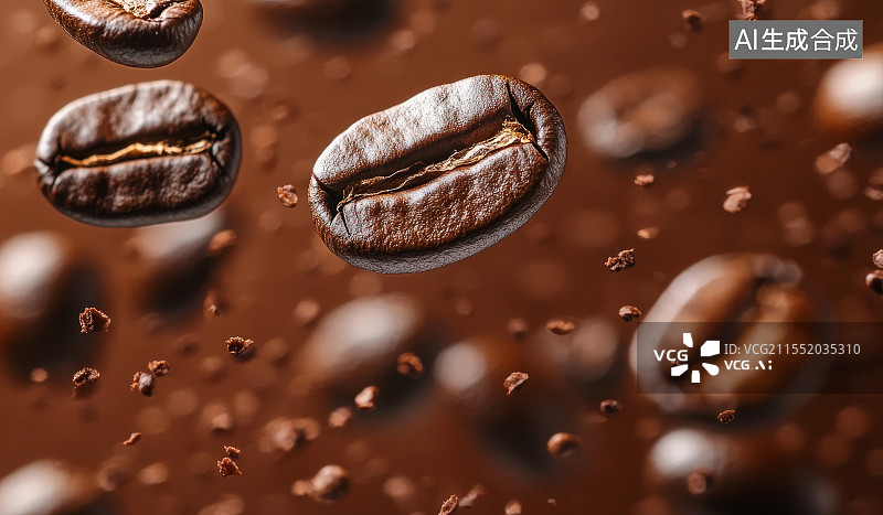 【AI数字艺术】空中悬浮的烘焙咖啡豆图片素材