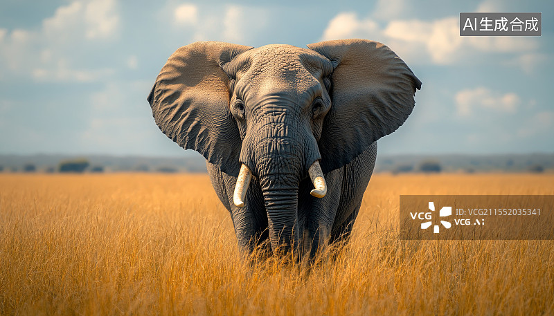 【AI数字艺术】草原上的大象特写图片素材
