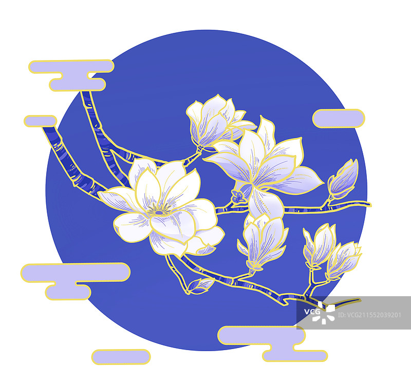 春季白色玉兰花节气立春雨水春分惊蛰谷雨插画图片素材