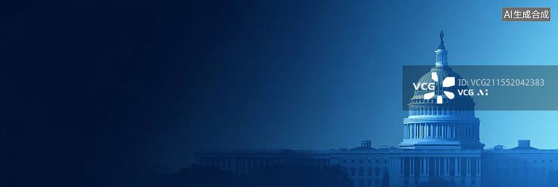 【AI数字艺术】以美国国会为背景的蓝色现代城市景观图片素材