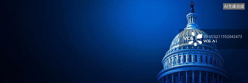 【AI数字艺术】美国国会与现代城市蓝色光影的结合图片素材